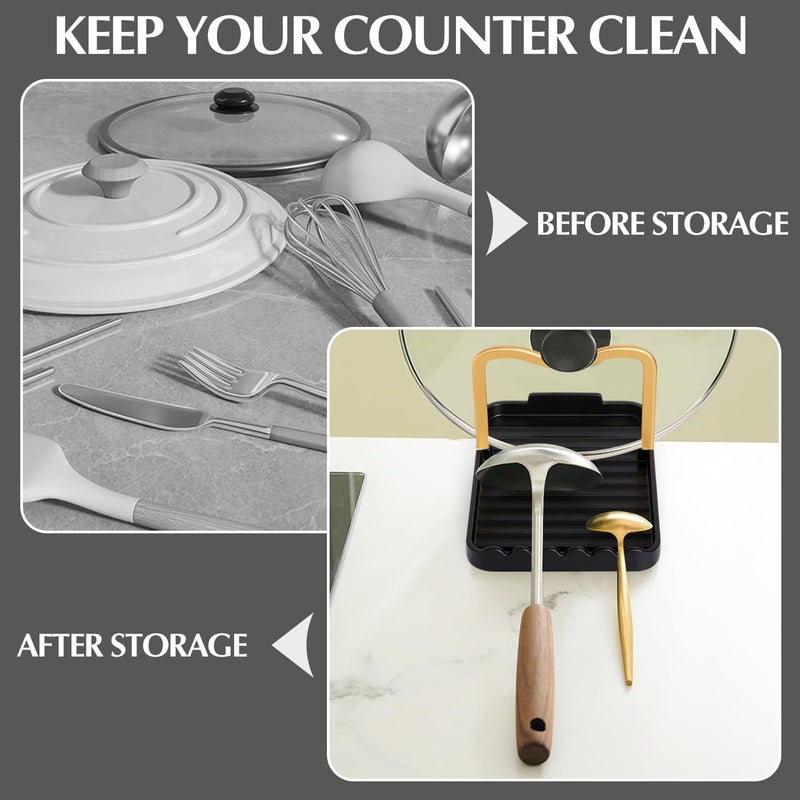 Ysks'hf spoon holder and pot lid holder，stainless steel，Kitchen Utensil Rest, scraper holder & pot holder，Spoon Holder for Stove Top - Kitchen Utensil Holder for Ladles & Tongs (Gold Black) - Image 5